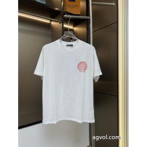 Chrome Hearts新作前後オレンジの馬蹄模様アルファベットの刺繍カップルカジュアル半袖Tシャツ