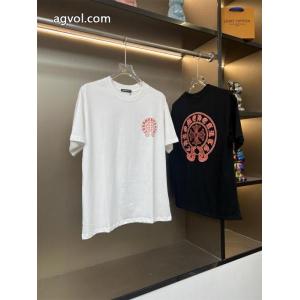 Chrome Hearts新作前後オレンジの馬蹄模様アルファベットの刺繍カップルカジュアル半袖Tシャツ