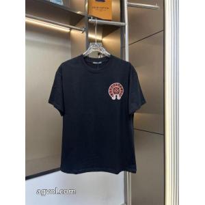 Chrome Hearts新作前後オレンジの馬蹄模様アルファベットの刺繍カップルカジュアル半袖Tシャツ