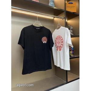 Chrome Hearts新作前後オレンジの馬蹄模様アルファベットの刺繍カップルカジュアル半袖Tシャツ