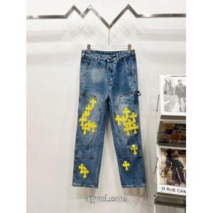 CHROME HEARTS2026新限定伐木黄色十字架合皮カップル水洗ジーンズ