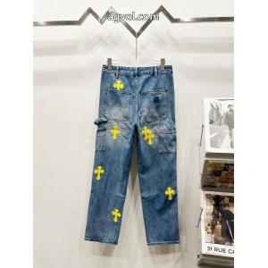 CHROME HEARTS2026新限定伐木黄色十字架合皮カップル水洗ジーンズ