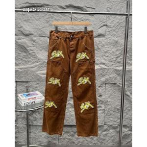 Chrome Hearts 2026新ウッドイエローアルファベット章仔合皮刺繍カップル水洗ゆったりジーンズ