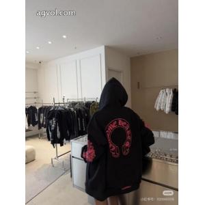 Chromehearts/クローハートクラシックロングブルーの馬蹄ファスナーカーディガンジャケットプリント帽パーカー男女同型