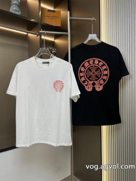 Chrome Hearts新作前後オレンジの馬蹄模様アルファベットの刺繍カップルカジュアル半袖Tシャツ 0 