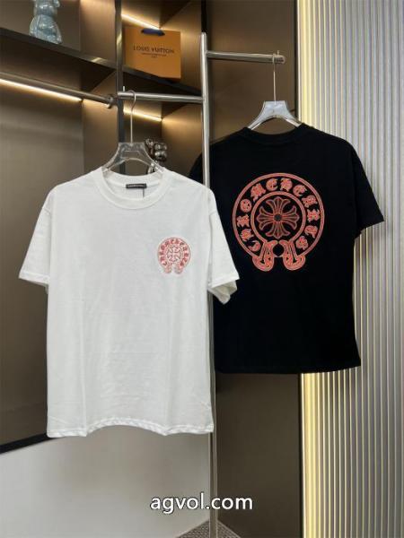 Chrome Hearts新作前後オレンジの馬蹄模様アルファベットの刺繍カップルカジュアル半袖Tシャツ 5 