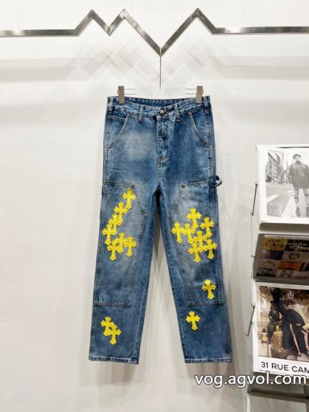 CHROME HEARTS2025新限定伐木黄色十字架合皮カップル水洗ジーンズ 0 