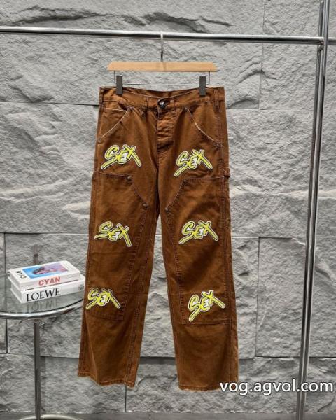 Chrome Hearts 2025新ウッドイエローアルファベット章仔合皮刺繍カップル水洗ゆったりジーンズ 0 