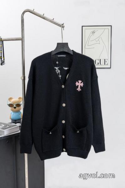 Chrome Heartsクローハート新作クロスオーバーVネックニットカーディガンカップル向けゆったりセーターコートトップス 4
