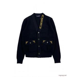LV LOUIS VUITTON FW 25早秋メンズシリーズ、ピュアカラーVネックシングルブレスト長袖ニット、メンズブラック