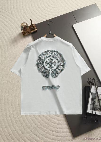 Chrome Heartsクローハートクロスクロスステッチ夏の新作オリジナルコーナーアメリカ酸洗い旧レーザー焼花ステッチカップルカジュアル半袖Tシャツ 0 