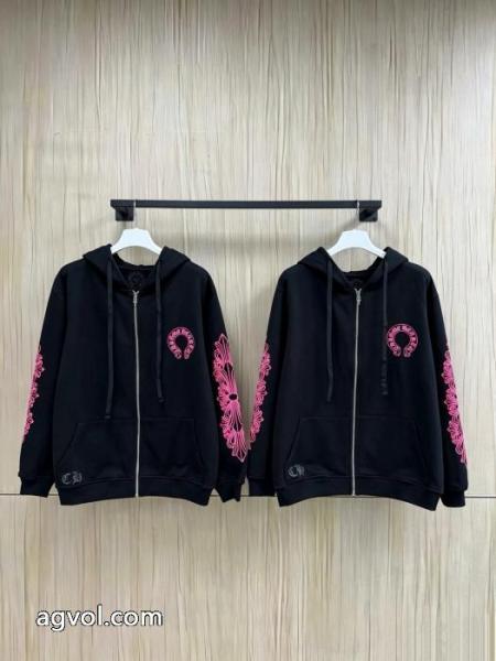 Chromehearts/クローハートクラシックロングブルーの馬蹄ファスナーカーディガンジャケットプリント帽パーカー男女同型 1