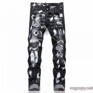 DSQUARED 2 2026新型軽量贅沢泡かけプリン偽穴あきカップル水洗ストレッチジーンズ
